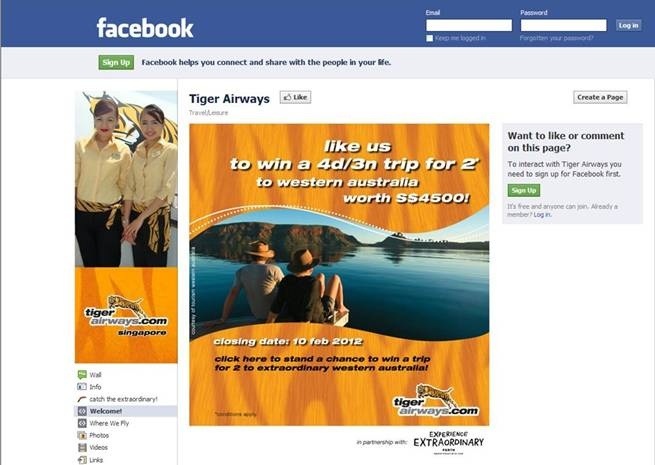 Tiger Airways Facebook Fan Page - Tourism Western Australia Contest