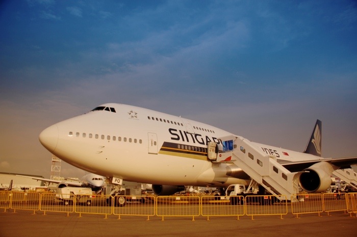 Singapore Airlines Boeing 747-400 9V SPQ static display at Singapore Airshow 2012