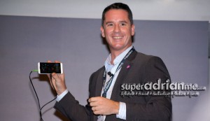 Charles Dufourcq, Country Director for Singapore at BlackBerry showing off the new BlackBerry Z10 to the media