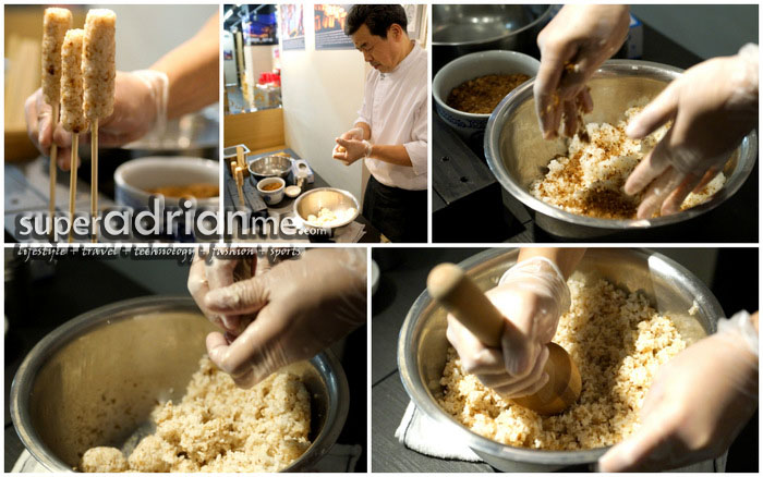 Hand made Kiritanpo - grilled rice skewers