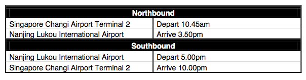 SCOOT - SIN-Nanjing flights schedule