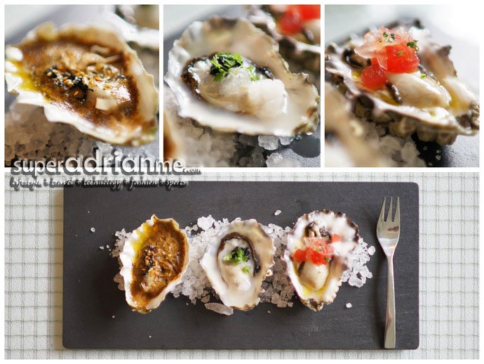 The Sleeping Oysters in 'Escargot' Style, Lychee 'Saketini' Granita & Compressed Watermelon toppings Skyve Elementary Bistro & Bar