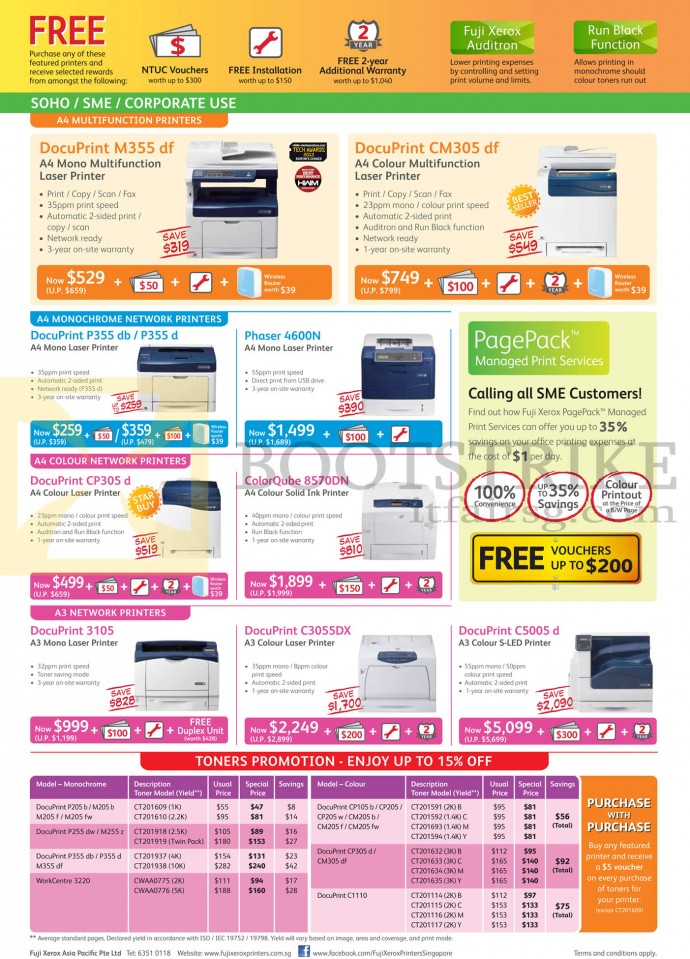 Fuji Xerox Printers DocuPrint M355df, CM305df, P355db, P355d, 4600N, CP305d, 3105, C3055DX, C5005d, ColorQube 8570DN