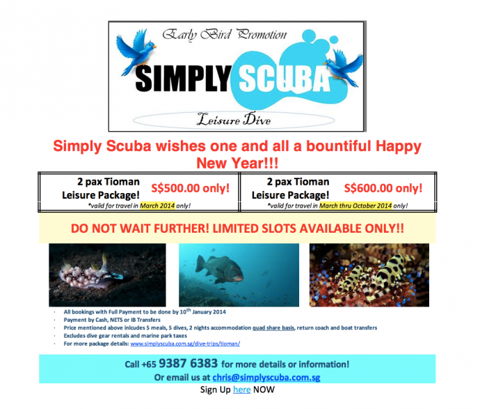 Simply Scuba Singapore Early Bird Packages for 2014