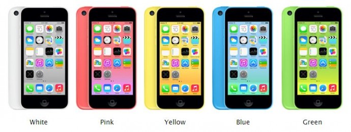 iPhone 5C in White, Pink, Yellow, Blue and Green