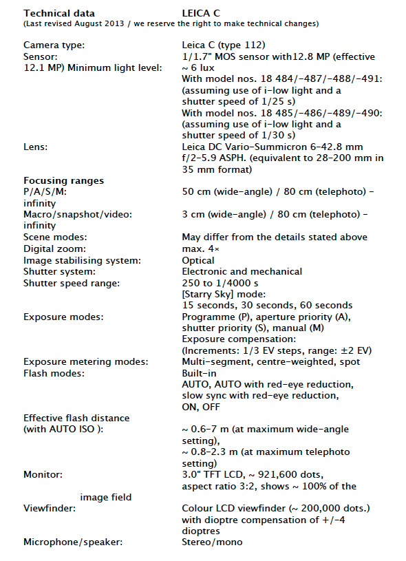 Leica C Specifications Pp 1
