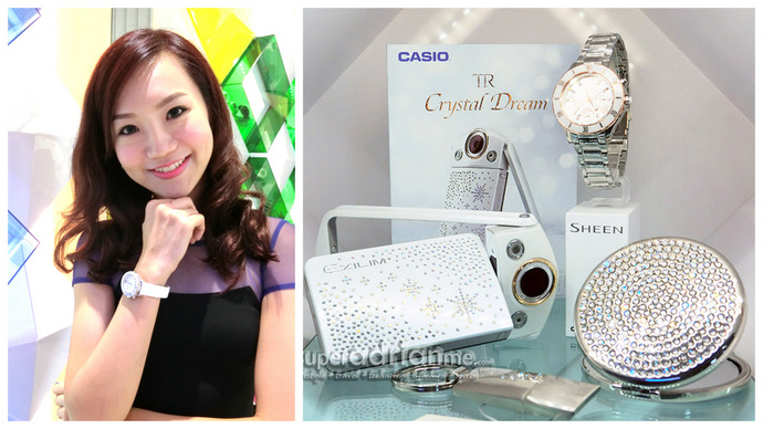 Celebrity DJ Lim Pei Fen showing off the latest SHEEN timepiece and the Limited Edition Swarovski TR15 set. 