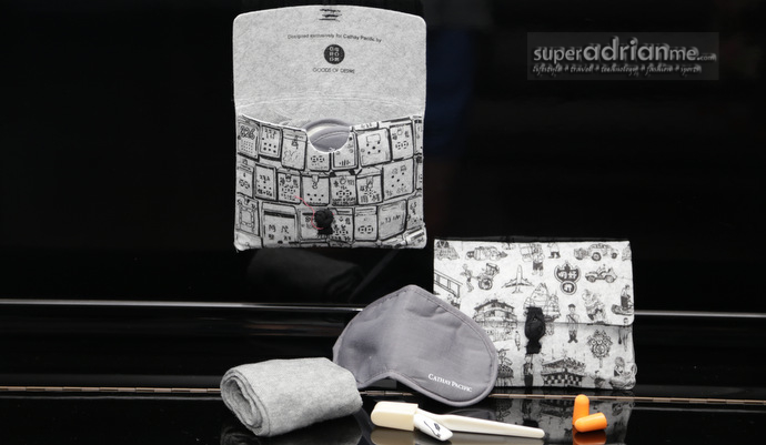 Cathay Pacific Premium Economy Class Amenity Kit from GOD (Contents) Wide shot