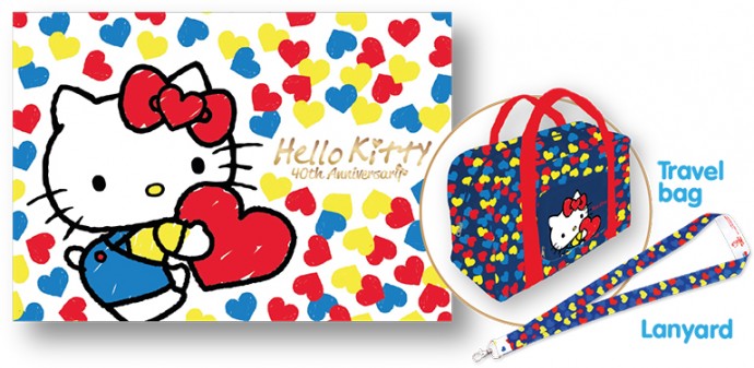Hello Kitty 40th Anniversary Celebration MyStamp Folder Set with a travel bag and a lanyard