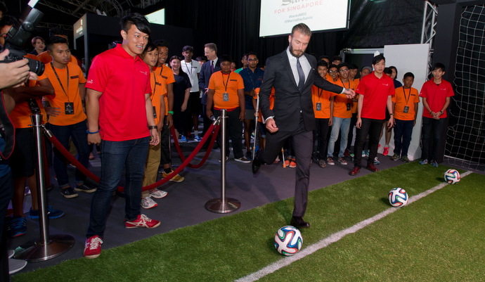 David Beckham during the exclusive football clinic with Sands for Singapore beneficiaries