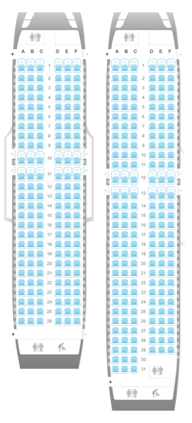 easyJet A319 and A320 seating configuration