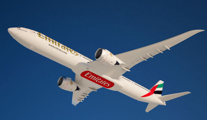Boeing [NYSE: BA] and Emirates Airline have finalized an order for 150 777Xs, valued at $56 billion at list prices. First announced as a commitment at the 2013 Dubai Airshow, the order by the world’s largest 777 operator was part of the largest product launch in commercial jetliner history. The image here shows the 777X in Emirates livery.