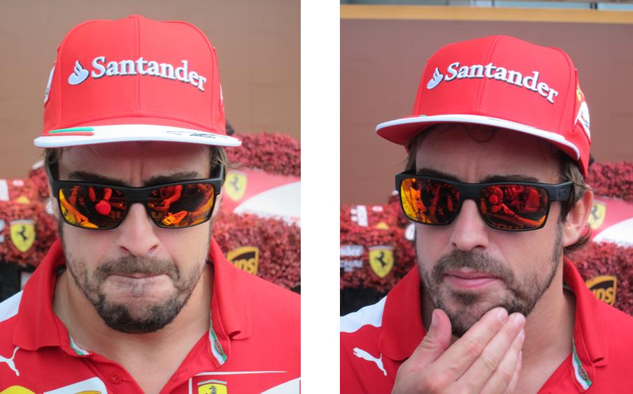 Fernando Alonso with worried faces