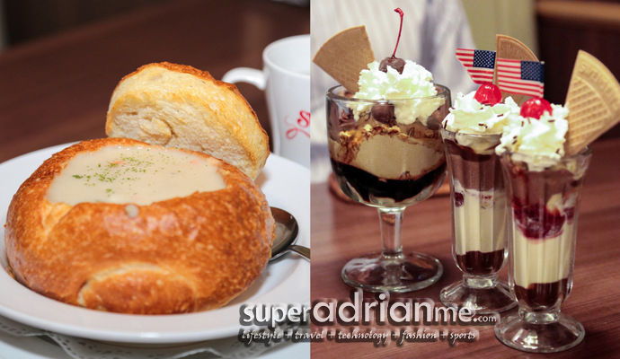 Delicious Clam Chowder with Sour Dough Bowl and Tasty Swensen's Sundaes
