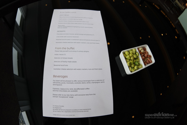 Etihad Airways First & Business Lounge Sydney - Menu of food options available.