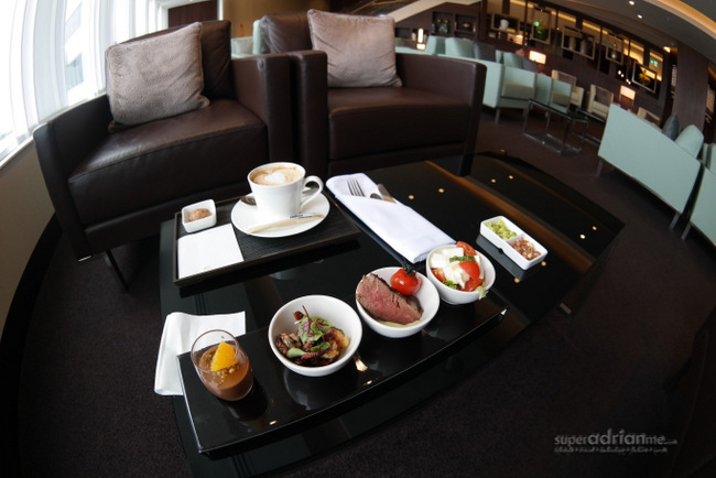 Etihad Airways First & Business Lounge Sydney - Mezze Sampler with a cup of Cappuccino.