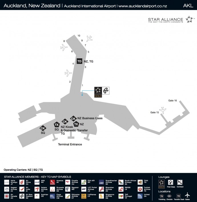 Lounge Map in Auckland Airport (AKL)