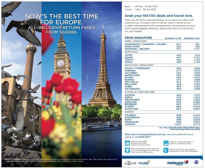 Malaysia Airlines NATAS 2015 Fares