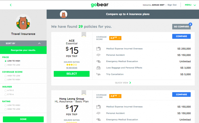 GoBear - Travel Insurance Comparison snapshot