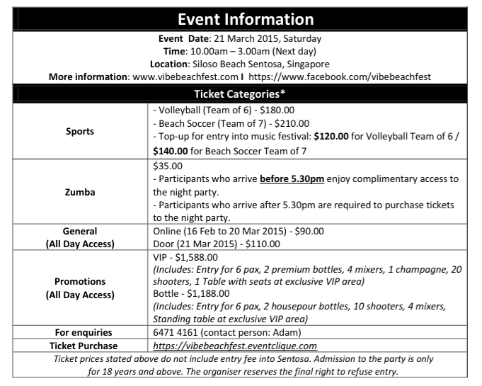 VIBE Beach Festival Ticketing information | SUPERADRIANME.com VIBE Beach Festival Ticketing information
