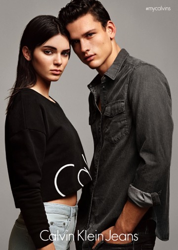 American Model and Social Media Star, Kendall Jenner, and male model Simon Nessman fronts the new limited edition #mycalvins denim series by Calvin Klein.)