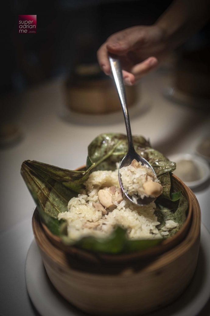Steamed Hainanese Chicken with Sticky Rice wrapped in Lotus Leaf