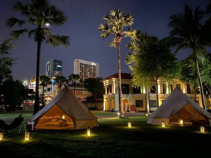 Set up of tents for sleeping and activity areas (Malay Heritage Centre photo)