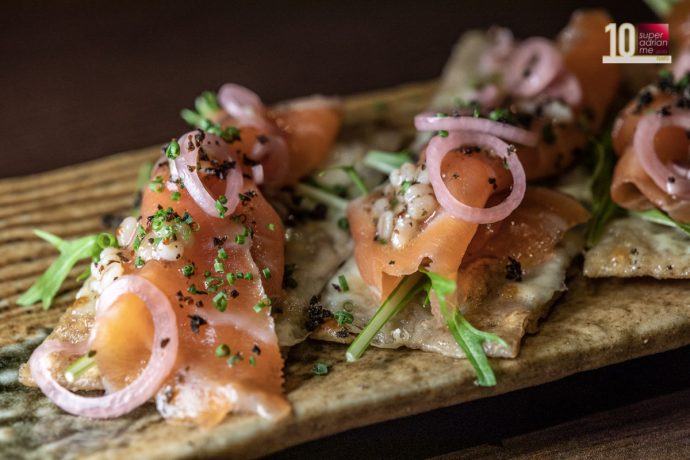 Dine - USHIO Sumiyaki and Sushi Bar - Genmaicha Cured Salmon Flatbread