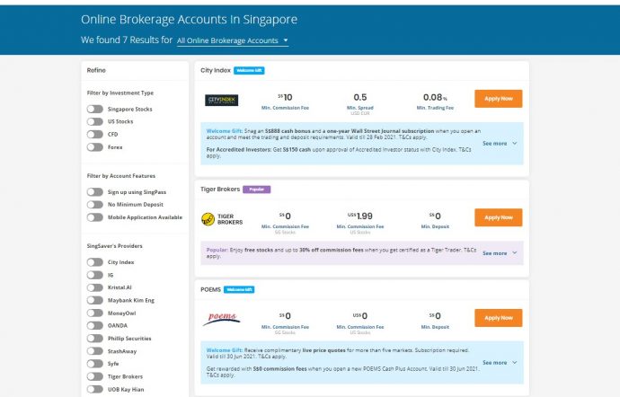 SingSaver Investments Comparison Category