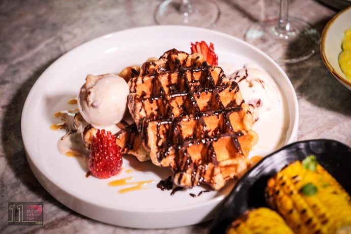 CBE59F1C-88B8-44F0-BB55-489B0268F21D | SUPERADRIANME.com Burger & Lobster - Belgian Waffles with Strawberry Shortcake Ice Cream.