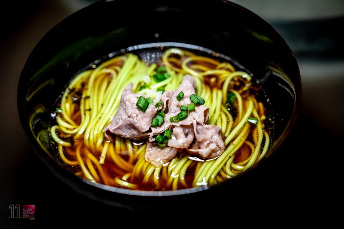 Homemade Spinach Noodles Soup with Wagyu Beef