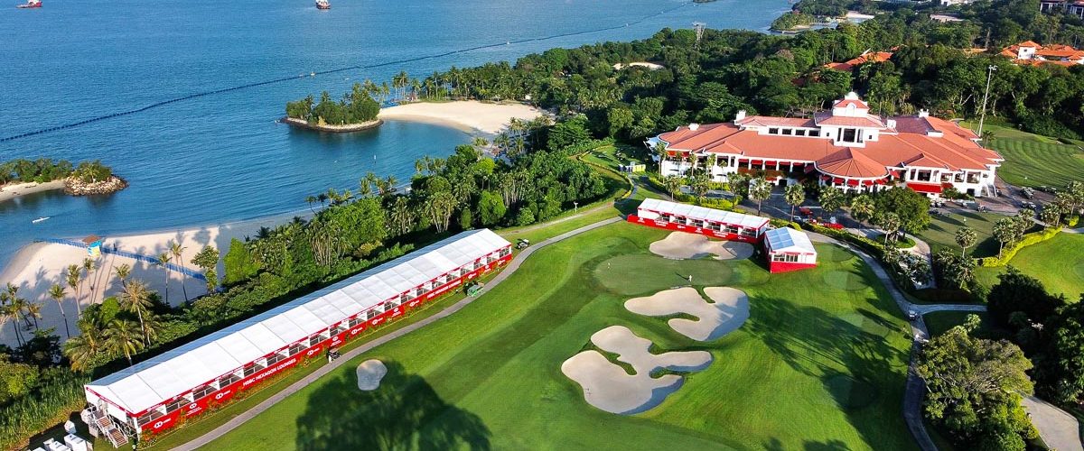 The iconic 18th hole on The Tanjong and Clubhouse (Sentosa Golf Club photo)