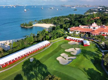 The iconic 18th hole on The Tanjong and Clubhouse (Sentosa Golf Club photo)