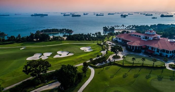 The iconic 18th hole on The Tanjong and Clubhouse  (Sentosa Golf Club photo)